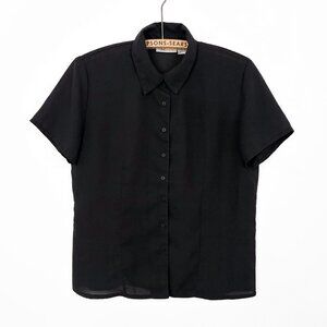 Gloria Vanderbilt Womens Black Sheer Button-Up Blouse Short Sleeve Size Medium